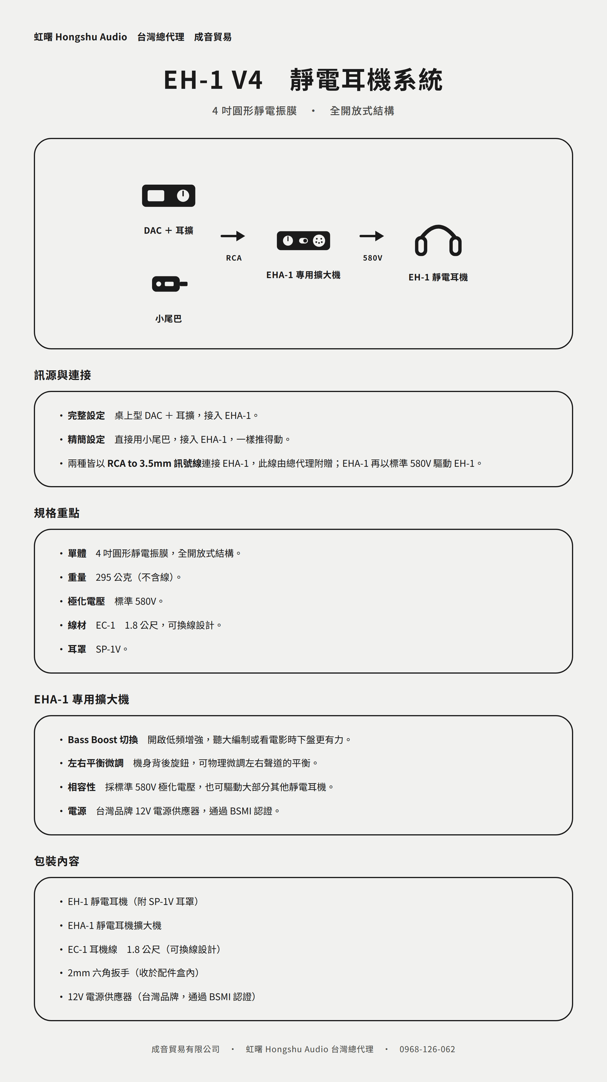 虹曙音響 HONGSHU Audio EH-1 & EHA-1 靜電耳罩耳機系統組合